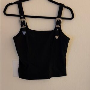 Elegant Black Crop Top with Buckle Straps